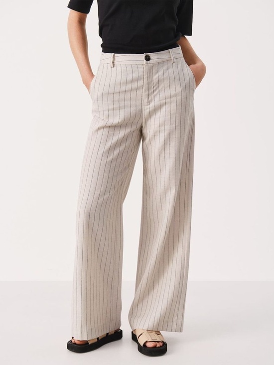Part Two Pants - Wide-Leg Pinstripe Trousers in Beige